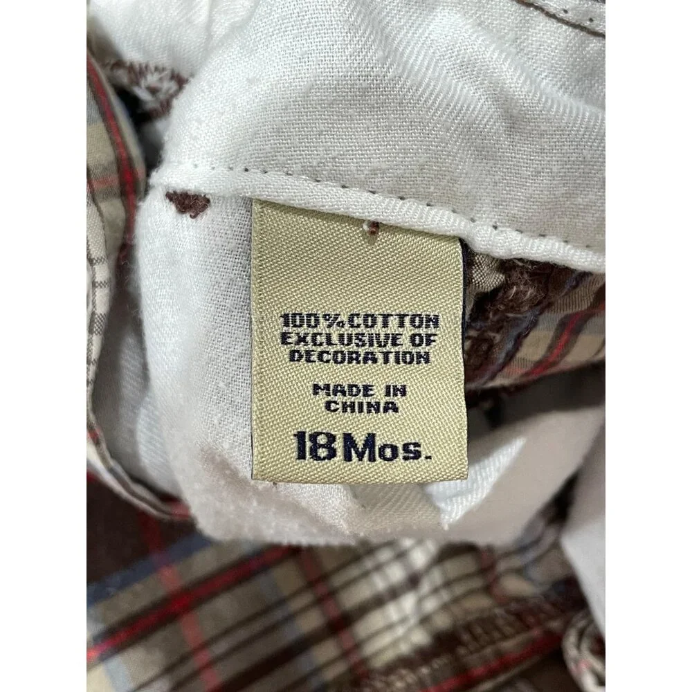 OshKosh B'gosh Plaid Vestbak Bib Overall Shorts Baby 18Mos Brown